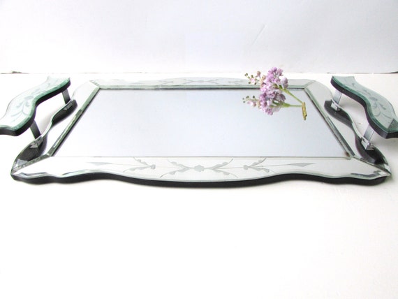 Vintage Mirror Vanity Tray Large Mid Century Art Deco Style Etsy