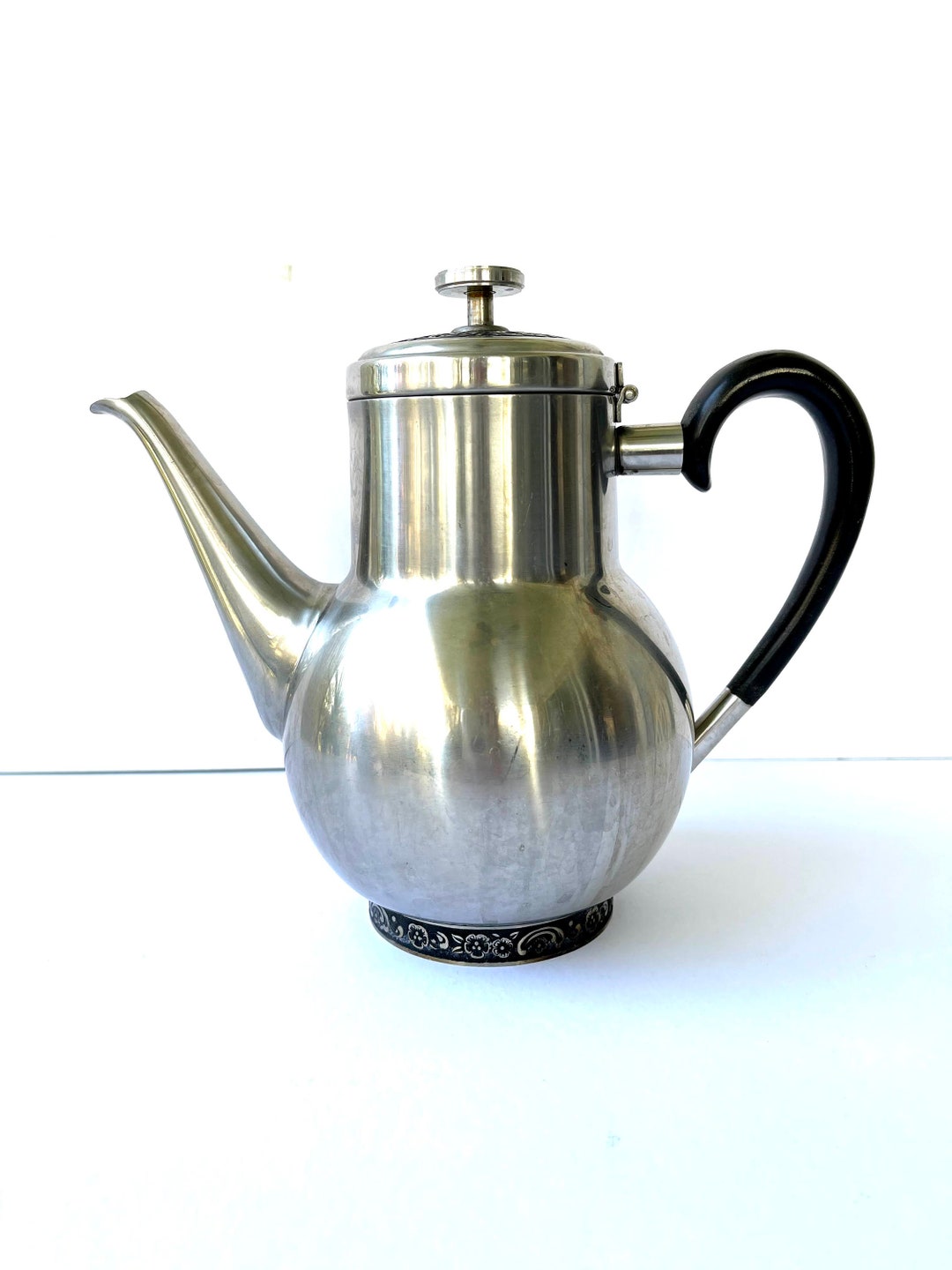 Vintage Stainless Oneida Teapot Floral Pattern Oneida Made Etsy