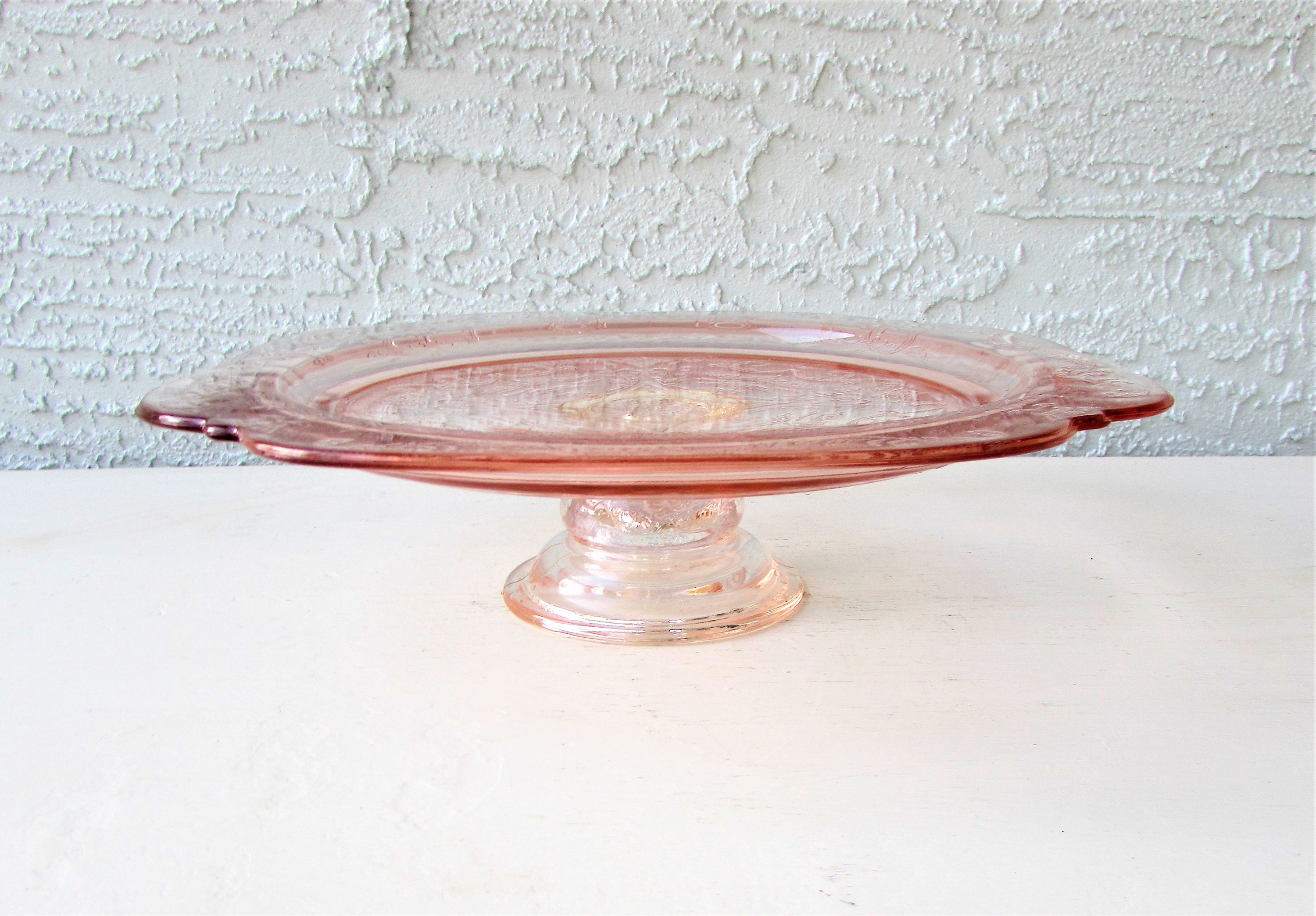 Pink Depression Glass Cake Stand Madrid Pattern Federal Etsy