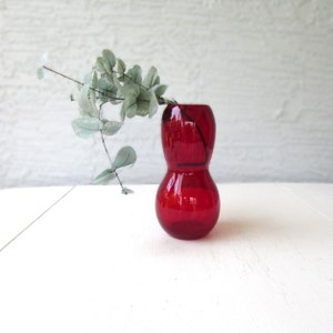 Vintage Red Blown Glass Vase - Ruby Red Glass Vase - Gourd Shaped Cut Flower Vase