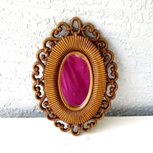 Vintage Faux Rattan Mirror - Mid Century Dart Oval Mirror - Homco 2651 - 1978