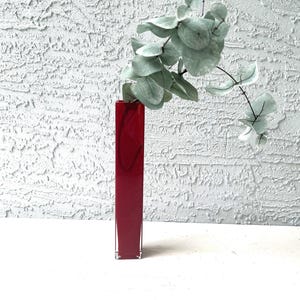 Vintage Red Glass Vase - Ruby Red Glass Vase - Square Glass Vase - Ruby Red Glass - Cut Flower Vase