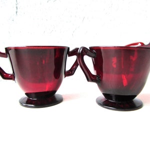 Vintage Ruby Red Glass Cream and Sugar - Cranberry Glass Sugar Bowl and Creamer - Tea and Coffee Accessories - Red Pressed Glass