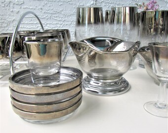 Mid Century Set Silver Barware - Queen's Lusterware or Mercury Fade - Mid Century Barware - 26 pieces - Silver Ombre - Mod Cocktail