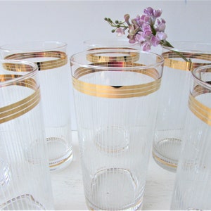Culver Barware vintage Tumblers - Lunettes à bandes d’or - Hollywood Regency Style avec bandes dorées et lignes surélevées - Verres à cocktail artisanaux