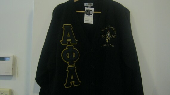 Alpha Phi Alpha Cardigan with Stitched Letters and Crest Size XL Black Greek