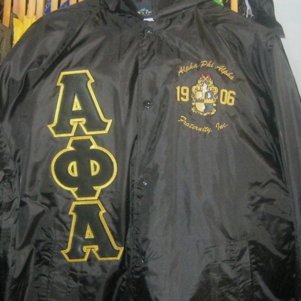 Alpha Phi Alpha Line Jacket with Stitched Letters and Crest, Black, Greek Gear