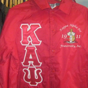 Kappa Alpha Psi Line Jacket with Stitched Letters and Crest, Size XL, Red, Greek Fraternity Jacket