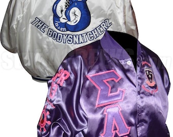 Custom Greek Satin Baseball Jacket, Lifetime Embroidery Guarantee