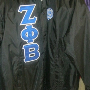 Zeta Phi Beta Line Jacket with Stitched Letters and Crest, Size Large, Black, Greek Sorority Gear