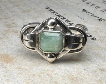 Mid-Century Silberring mit Aventurin , US Größe 8 1/4