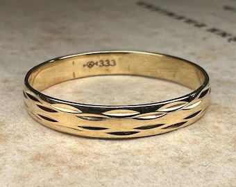 German 8k Yellow Gold Band, Art Deco Band, US size 8 1/4