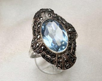 Bague Boule Art Déco En Argent Massif Vers 1920 - Avec Pattes De Verre, Vintage