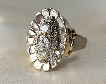 14k Gold Art Deco Diamant Ring, antiker Österreichischer Damenring, US Größe 7