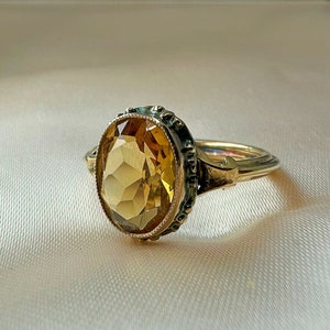 Antique German Silver Citrine Ring, US Size 6