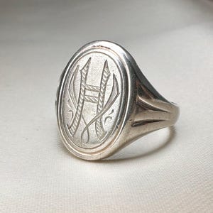 Antique Silver Signet Ring, Monogram &#39;HV&#39; or &#39;VH&#39;, US Size 10