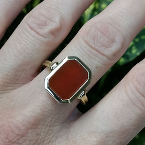 German Carnelian Ring, Antique Ladies Signet Ring, 8k Gold Art Deco Ring, Size 8 1/4