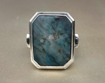 Anillo de sello antiguo de plata alemana, anillo de jaspe verde, talla 8 de EE. UU.