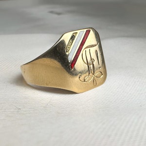 German 14k Gold Signet Ring, Pinky , RingFraternity Ring, Unisex Fraternity Ring, Vintage Class Ring, US Size 7 3/4
