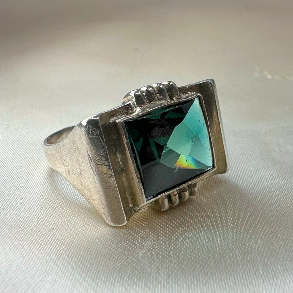 Antique German Art Deco Silver Ring, US Size 8 1/4