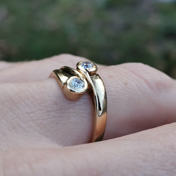 German 14k Gold Diamond Ring, Toi et Moi Ring, Diamond Engagement Ring, US Size 6 3/4