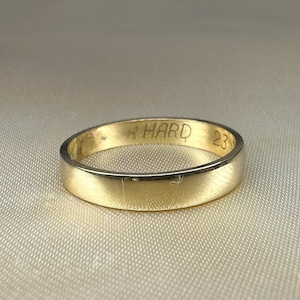 German 14k Gold Band from 1950 with inscription &#39;HARD&#39;, US size 7 1/2