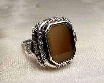 Chevalière homme Art Nouveau en argent 835 Bague Art Nouveau