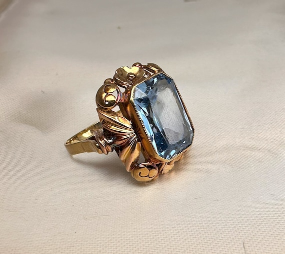 German Blue Spinel Ring, Antique Ladies Ring, 14k… - image 2