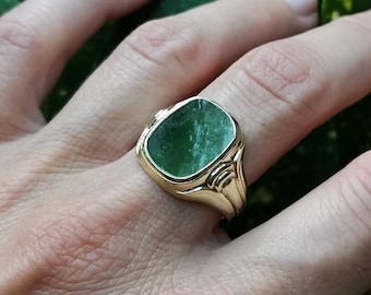 Antiker Nephrit Jade Siegelring, vergoldet, Art Deco, US-Größe 9 1/4