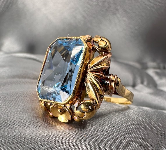 German Blue Spinel Ring, Antique Ladies Ring, 14k… - image 8