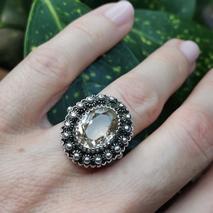 Antique German Silver Citrine Ring, US Size 5 1/2
