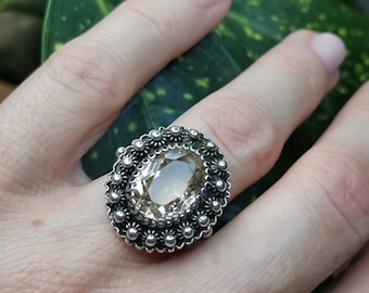 Anillo antiguo de plata alemana con citrino, talla estadounidense 5 1/2