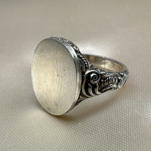 Antique German Ring, Unisex Signet Ring, Vintage Silver Ring, US Size 7 1/4