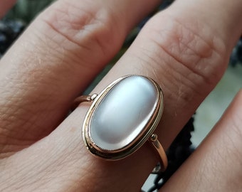 アンティークドイツ製 14K ゴールド クォーツ カボション リング - US