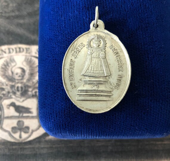 French Child Jesus Medal, Vintage Silver Catholic
