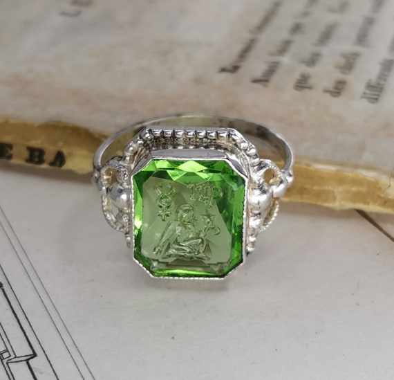 1930’s German 835 Silver Intaglio Ring, Virgo Zod… - image 9