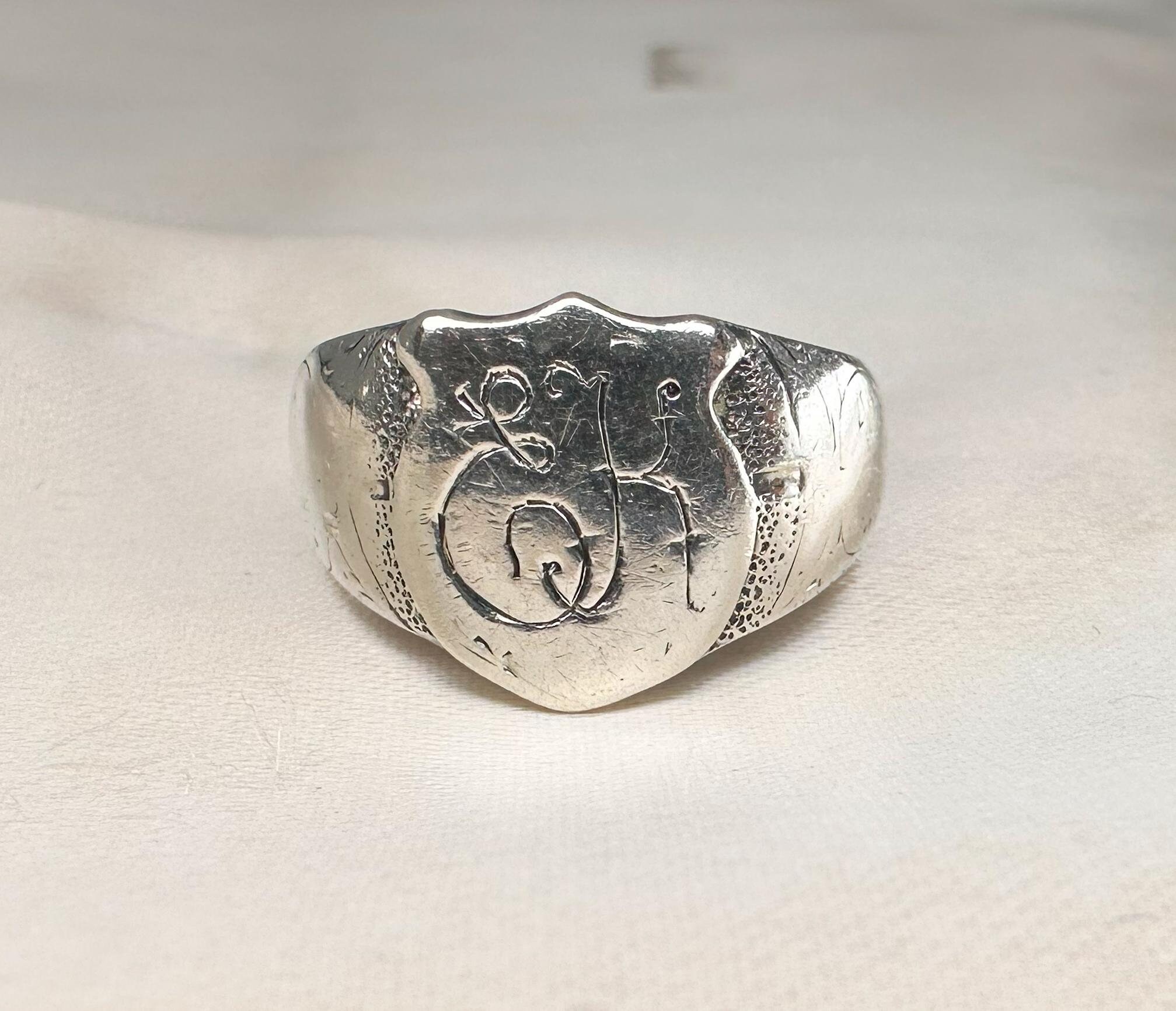 Antique German Silver Signet Ring, 1900s Signet Ring