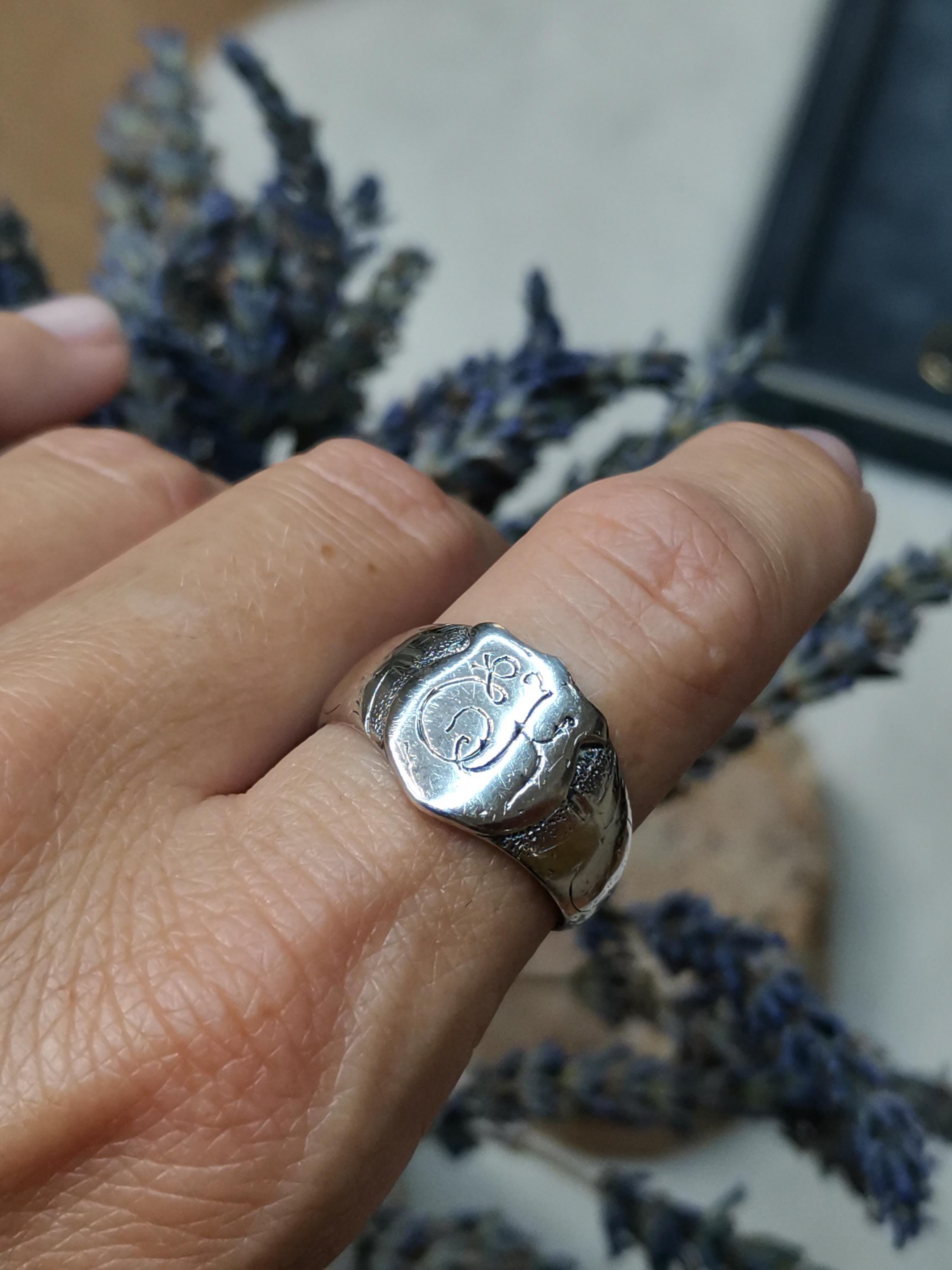 Antique German Silver Signet Ring, 1900s Signet Ring