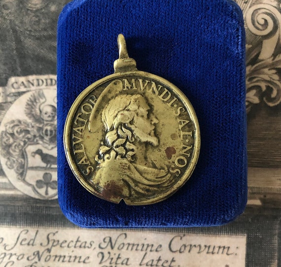 Antique Jesus 'Salvator Mundi' Medal, Catholic Jes