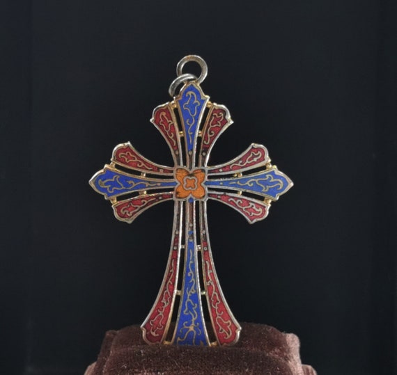 Vintage Cross Pendant Enamel Cross 