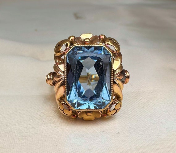 German Blue Spinel Ring, Antique Ladies Ring, 14k… - image 1