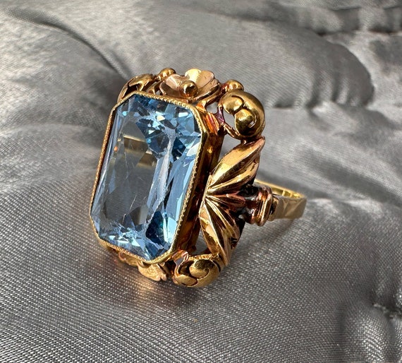 German Blue Spinel Ring, Antique Ladies Ring, 14k… - image 9