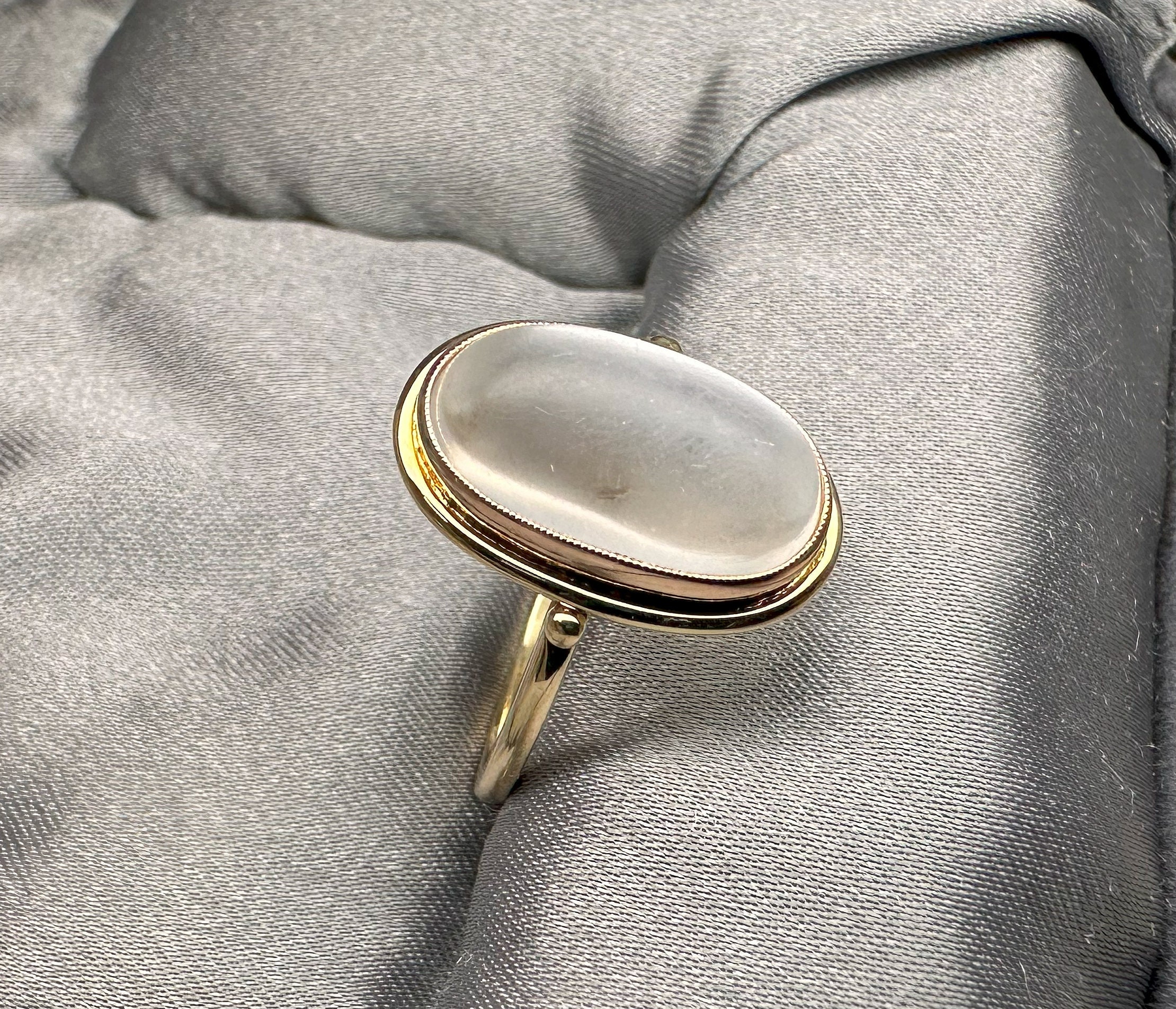 アンティークドイツ製 14K ゴールド クォーツ カボション リング - US