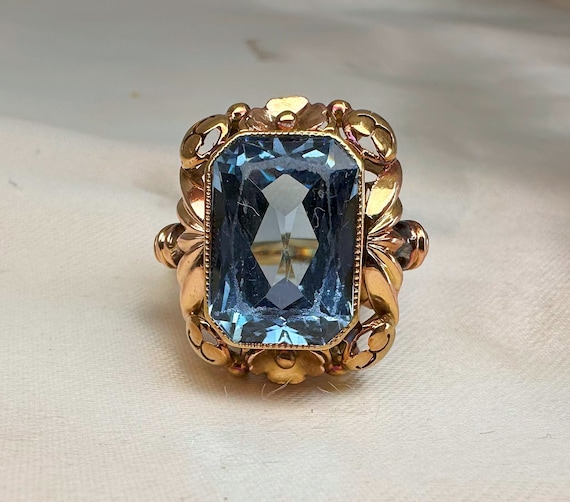 German Blue Spinel Ring, Antique Ladies Ring, 14k… - image 5