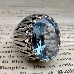 Antique French Silver Ring, Art Deco Ring, Blue Spinel, US Size 6 1/2