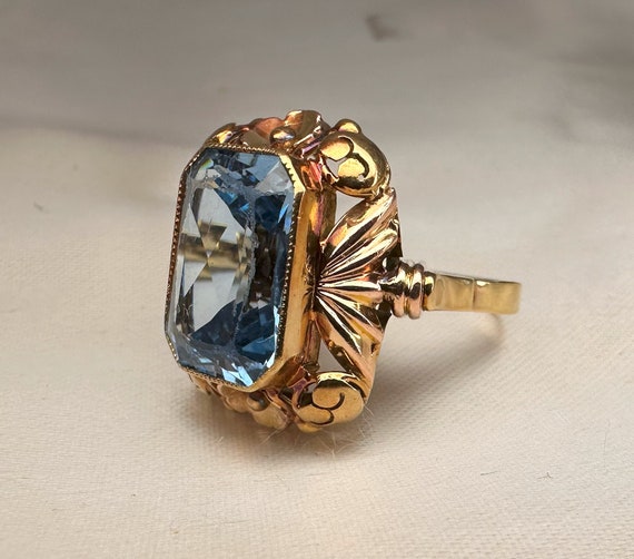 German Blue Spinel Ring, Antique Ladies Ring, 14k… - image 6