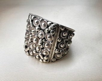 Filigraner Silber Siegelring, Anfang des 20.Jh., ethnischer Unisex-Ring, US-Größe 8