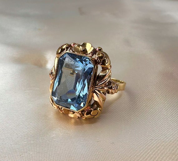 German Blue Spinel Ring, Antique Ladies Ring, 14k… - image 3