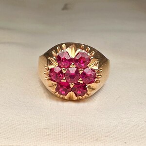 Antieke robijnrode ring, 14k roségouden ring, Amerikaanse maat 7 1/2