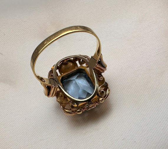 German Blue Spinel Ring, Antique Ladies Ring, 14k… - image 4